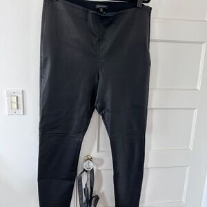 Banana Republic black leather leggings — real leather, side zip (button missing)